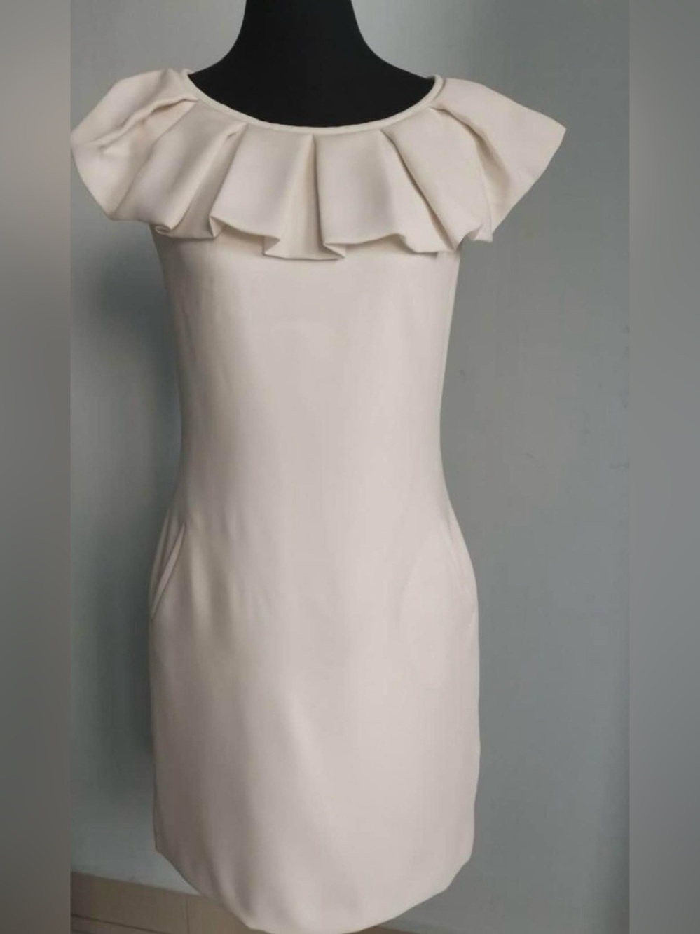 Ted Baker Cream Shoulder Ruffle Sheath Dress